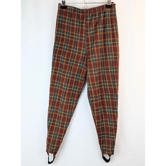 Vintage 1980s Womens Stretchy Stirrup Pants Elastic Pull-on Funky Brown Plaid - Picture 10 of 10